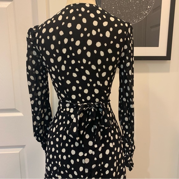 REFORMATION Black & White Dotted Long Sleeve Susanna Wrap Dress size XS - Picture 10 of 10